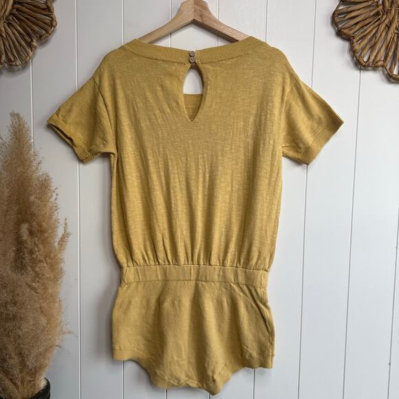 Free People romper knit cotton linen elastic waist boho summer stretchy Small - Picture 7 of 10